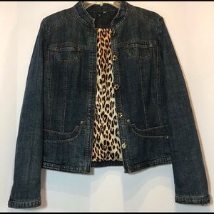 T Tahari denim jacket with animal print lining